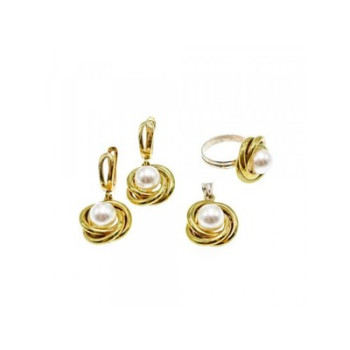 925 Sterling Silver Gold Plated imitation Pearls Set