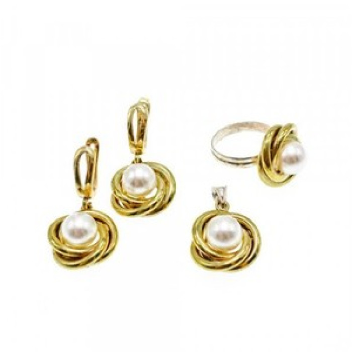 925 Sterling Silver Gold Plated Imitation Pearls Set