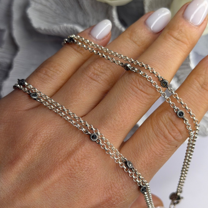Beautiful 925 Sterling Silver Hematite Necklace Length 32 in