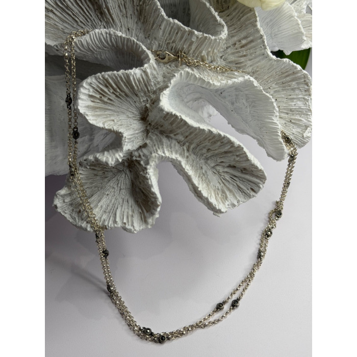 Beautiful 925 Sterling Silver Hematite Necklace Length 32 in