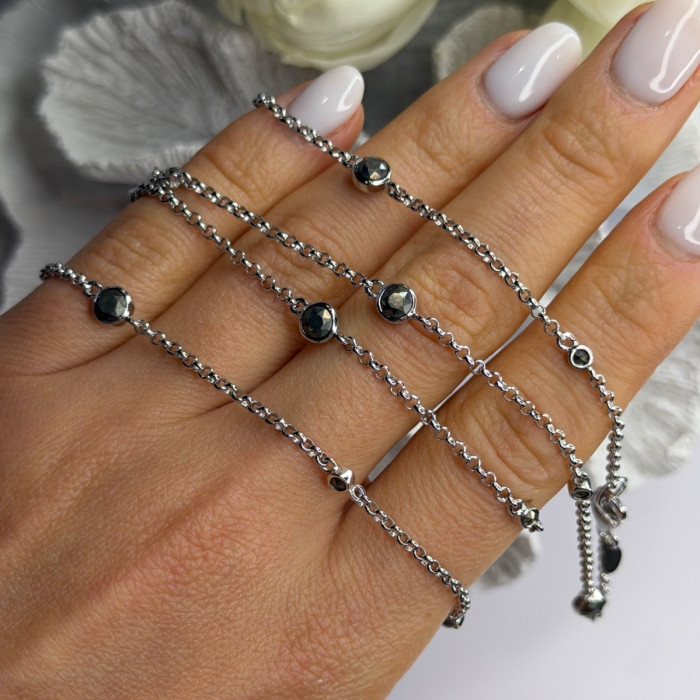 Beautiful 925 Sterling Silver Hematite Necklace Length 32 in