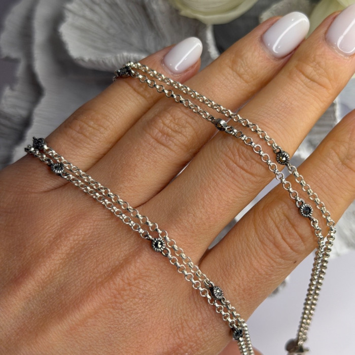 Beautiful 925 Sterling Silver Hematite Necklace Length 32 in