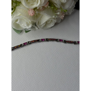 925 Sterling Silver Shiny Opal Pink & White Topaz Bracelet Length 7 Inch