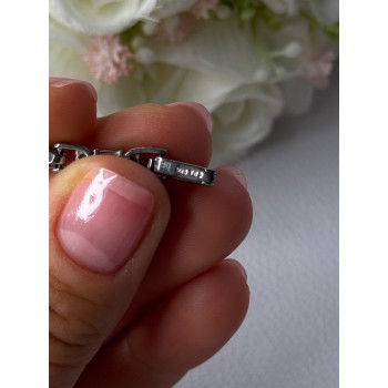 925 Sterling Silver Shiny Opal Pink & White Topaz Bracelet Length 7 Inch