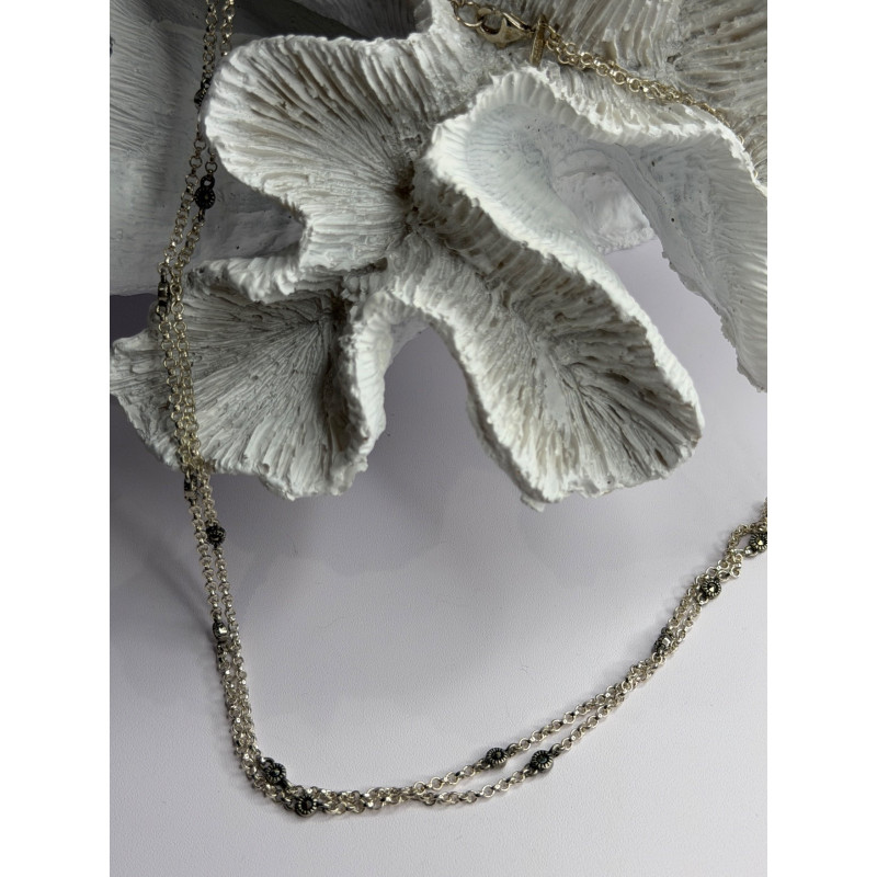 Double Chain 925 Sterling Silver Hematite Necklace Length 18 in