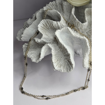 Double Chain 925 Sterling Silver Hematite Necklace Length 18 in