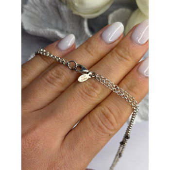 Double Chain 925 Sterling Silver Hematite Necklace Length 18 in