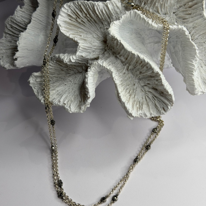 Double Chain 925 Sterling Silver Hematite Necklace Length 18 in
