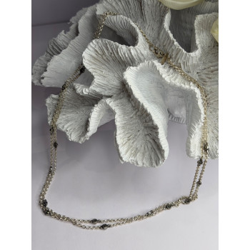 Double Chain 925 Sterling Silver Hematite Necklace Length 18 in