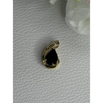 10K YELLOW GOLD BLACK SAPPHIRE & DIAMONDS PENDANT LENGTH 0.60 INCH