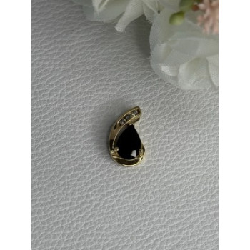 10K YELLOW GOLD BLACK SAPPHIRE & DIAMONDS PENDANT LENGTH 0.60 INCH