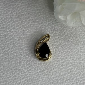 10K Yellow Gold Black Sapphire & Diamonds Pendant Length 0.60 Inch
