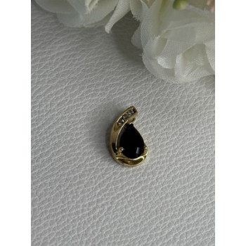 10K YELLOW GOLD BLACK SAPPHIRE & DIAMONDS PENDANT LENGTH 0.60 INCH