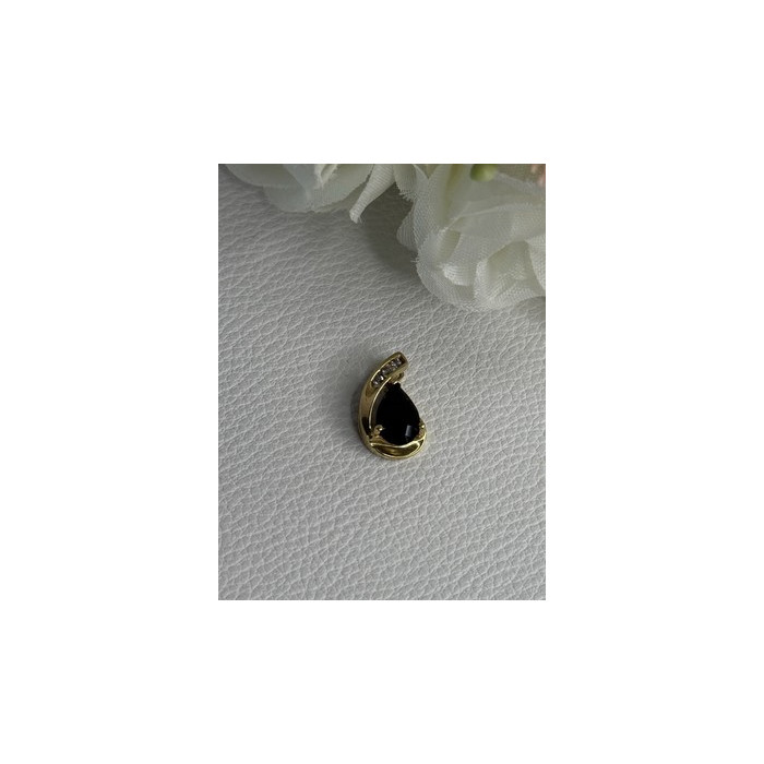 10K YELLOW GOLD BLACK SAPPHIRE & DIAMONDS PENDANT LENGTH 0.60 INCH