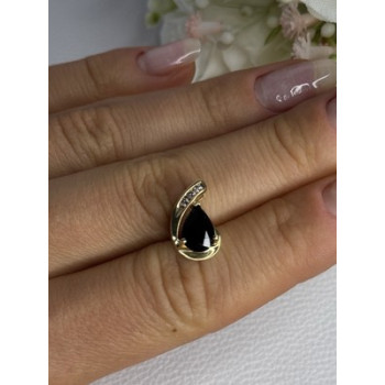 10K YELLOW GOLD BLACK SAPPHIRE & DIAMONDS PENDANT LENGTH 0.60 INCH