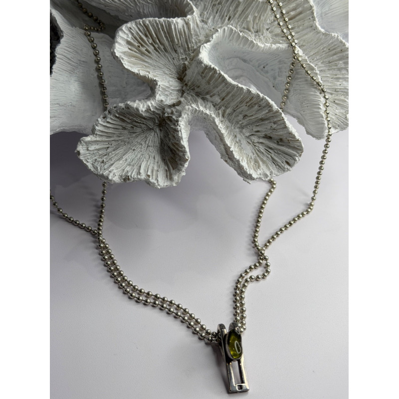 Arrack Lilly 925 Sterling Silver Peridot 2 Chain Necklace