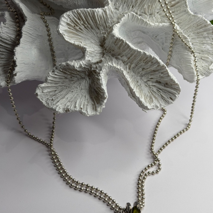 Arrack Lilly 925 Sterling Silver Peridot 2 Chain Necklace