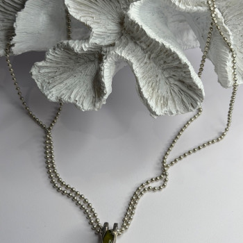 Arrack Lilly 925 Sterling Silver Peridot 2 Chain Necklace