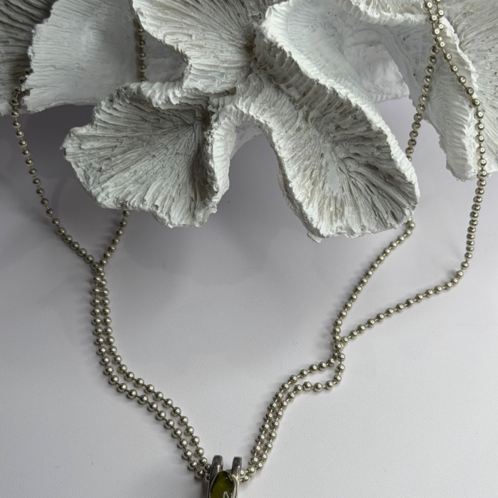 Arrack Lilly 925 Sterling Silver Peridot 2 Chain Necklace