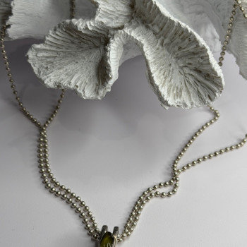 Arrack Lilly 925 Sterling Silver Peridot 2 Chain Necklace