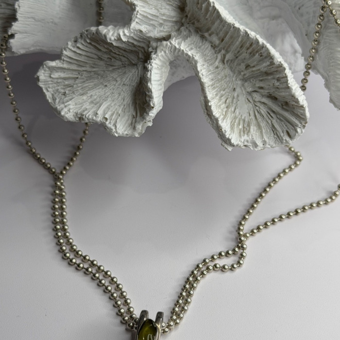 Arrack Lilly 925 Sterling Silver Peridot 2 Chain Necklace