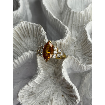 925 Sterling Silver Gold Plated Cz Ring Size 6.5