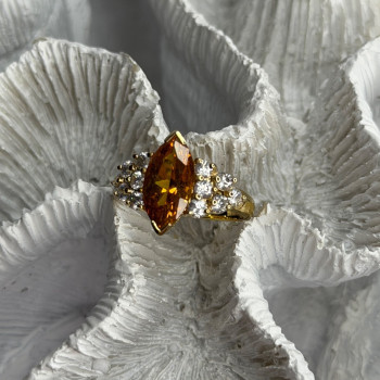 925 Sterling Silver Gold Plated Cz Ring Size 6.5