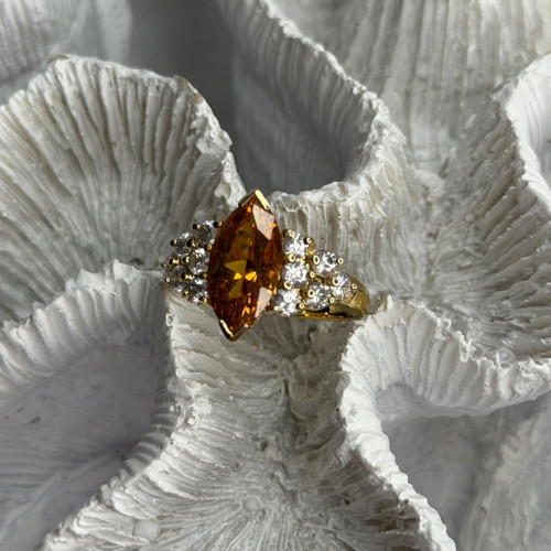 925 Sterling Silver Gold Plated Cz Ring Size 6.5