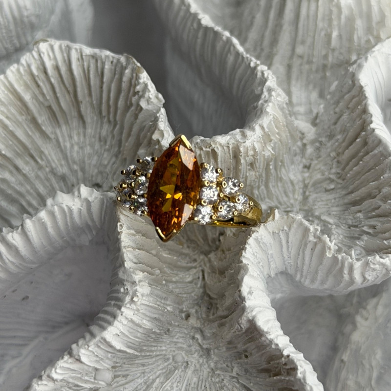 925 Sterling Silver Gold Plated Cz Ring Size 6.5