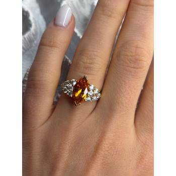 925 Sterling Silver Gold Plated Cz Ring Size 6.5