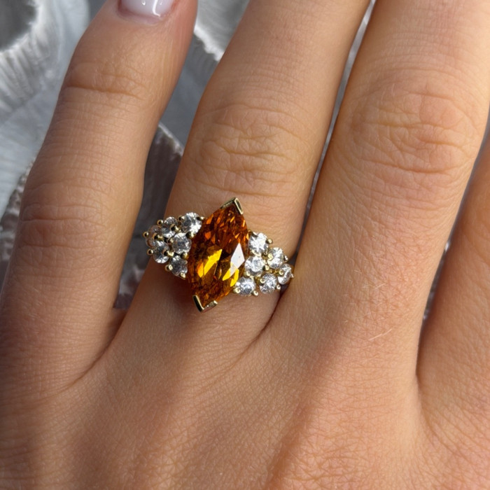 925 Sterling Silver Gold Plated Cz Ring Size 6.5