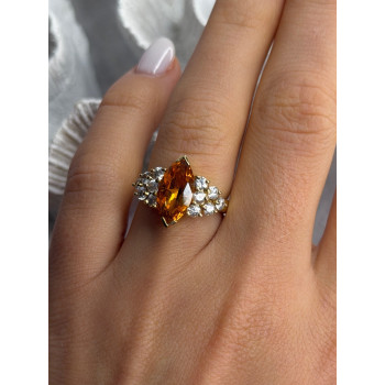 925 Sterling Silver Gold Plated Cz Ring Size 6.5