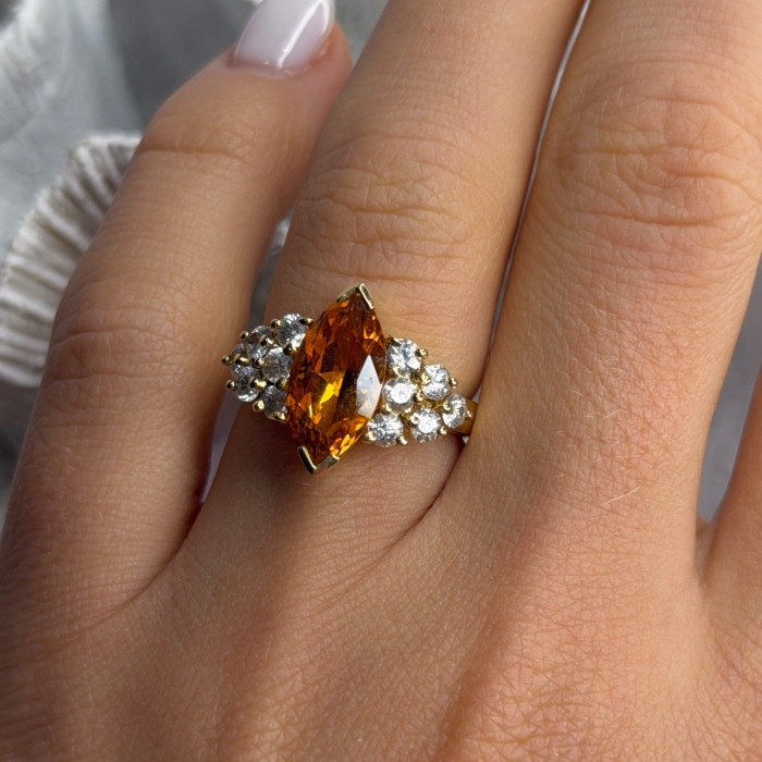 925 Sterling Silver Gold Plated Cz Ring Size 6.5