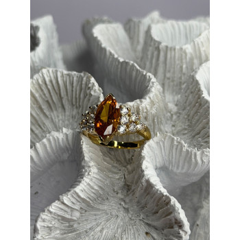 925 Sterling Silver Gold Plated Cz Ring Size 6.5