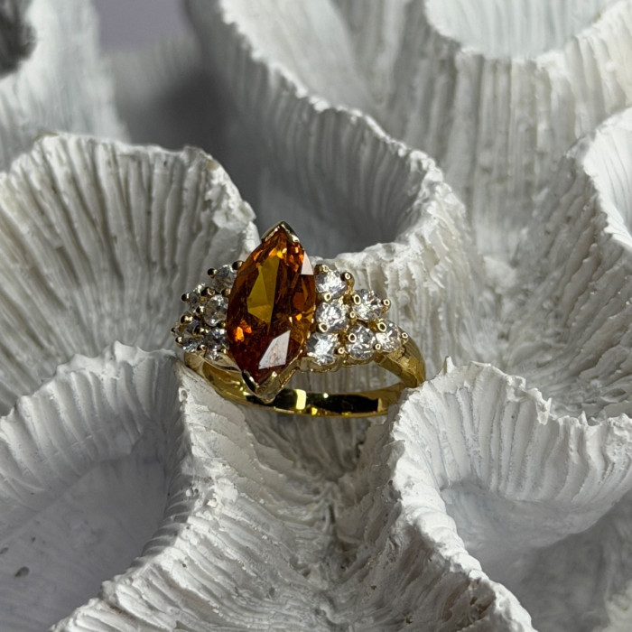 925 Sterling Silver Gold Plated Cz Ring Size 6.5