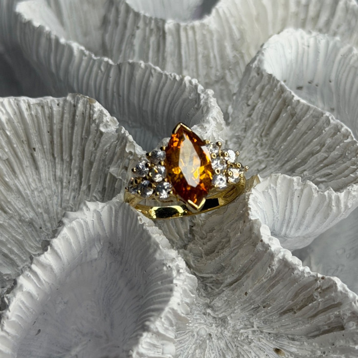 925 Sterling Silver Gold Plated Cz Ring Size 6.5