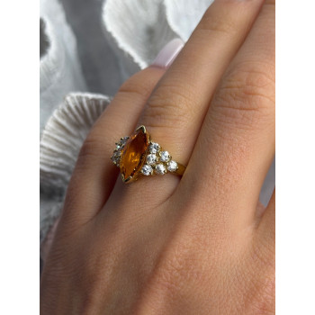 925 Sterling Silver Gold Plated Cz Ring Size 6.5