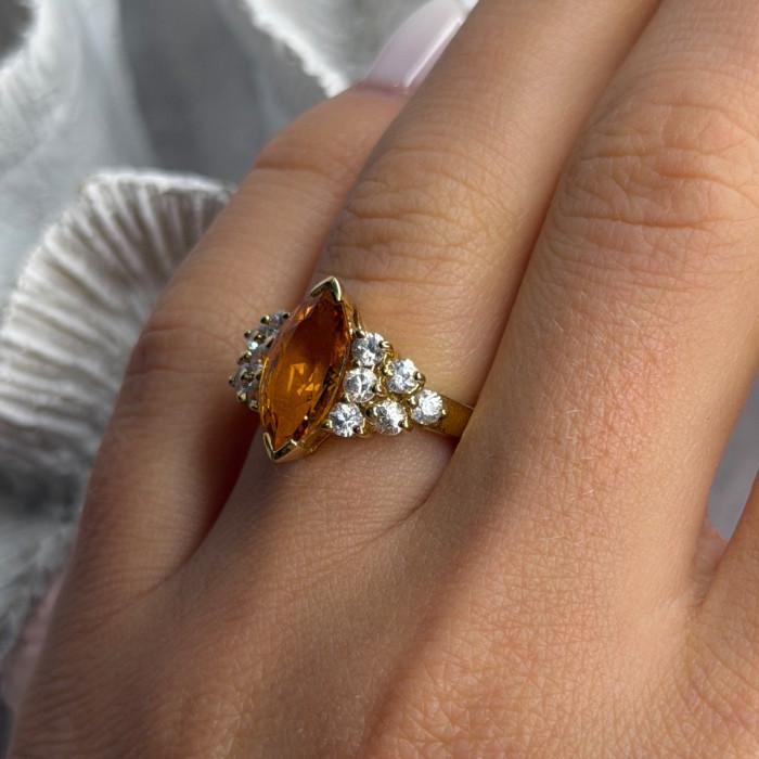 925 Sterling Silver Gold Plated Cz Ring Size 6.5