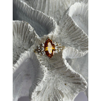 925 Sterling Silver Gold Plated Cz Ring Size 6.5