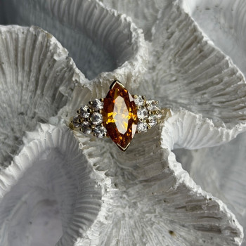 925 Sterling Silver Gold Plated Cz Ring Size 6.5