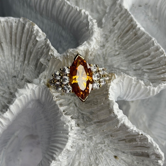 925 Sterling Silver Gold Plated Cz Ring Size 6.5