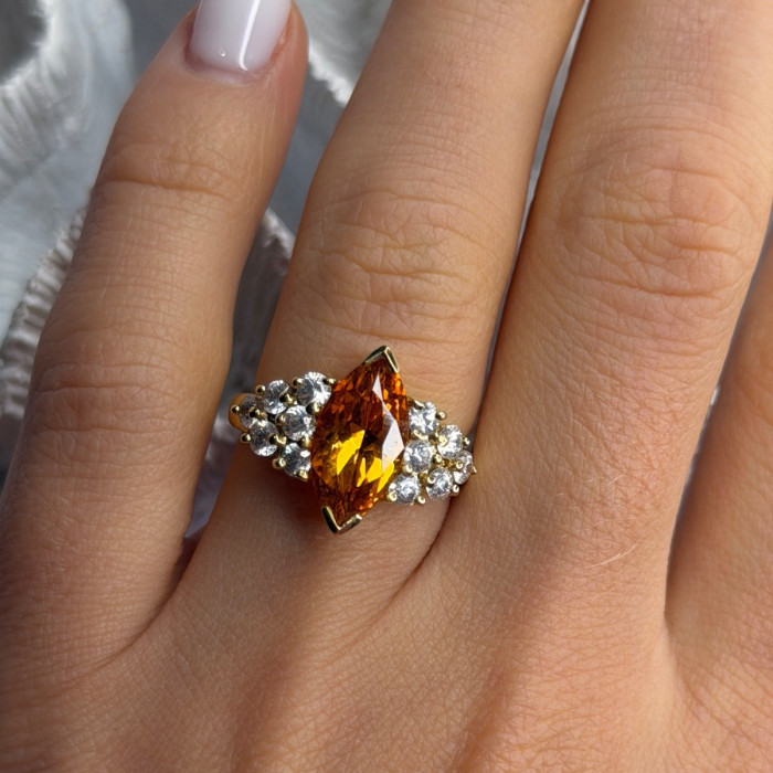 925 Sterling Silver Gold Plated Cz Ring Size 6.5