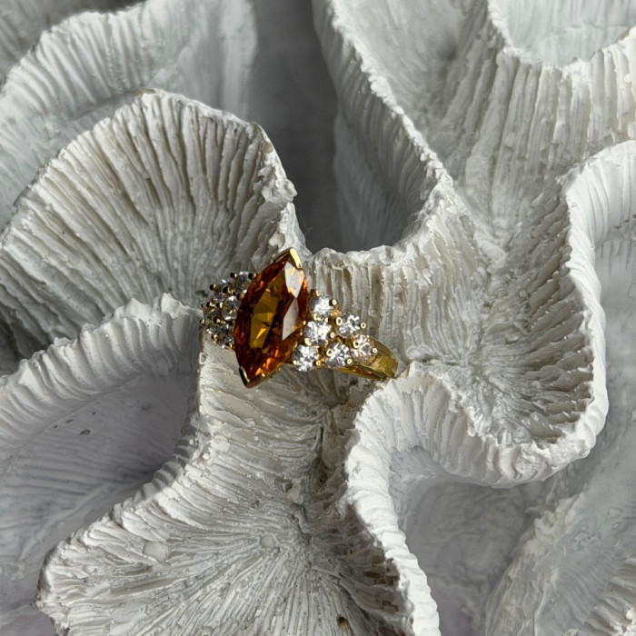 925 Sterling Silver Gold Plated Cz Ring Size 6.5