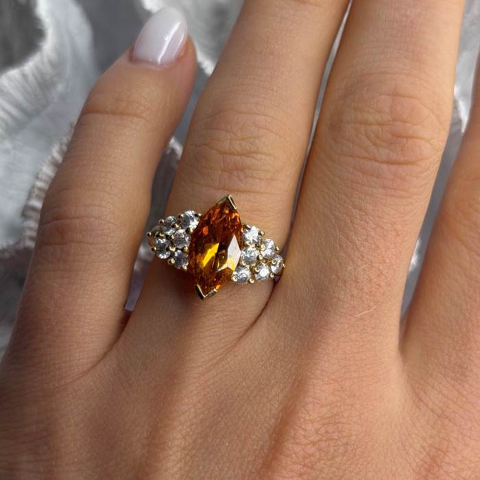 925 Sterling Silver Gold Plated Cz Ring Size 6.5