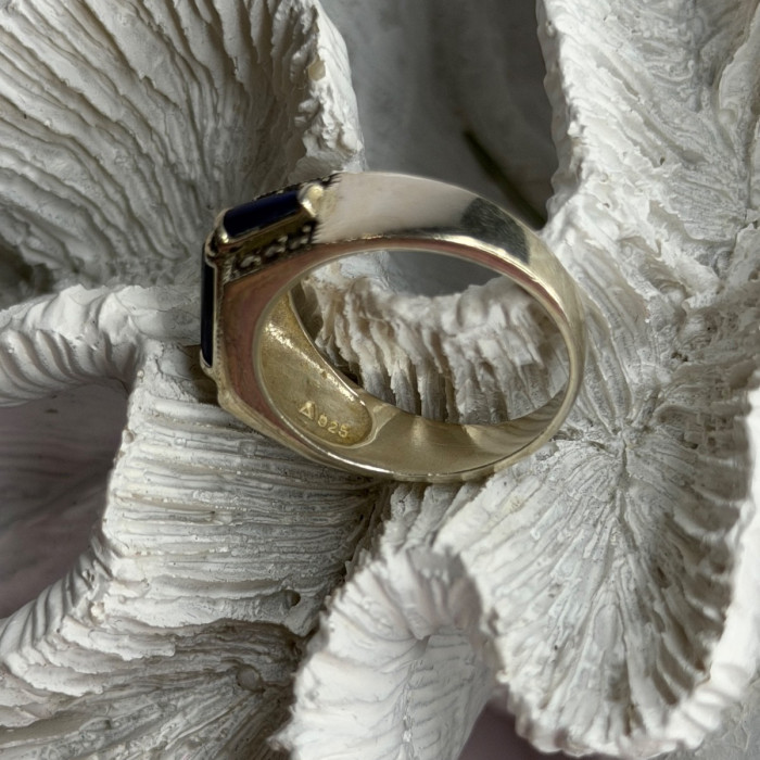 925 Sterling Silver Sodalite & Marcasite Ring Size 9