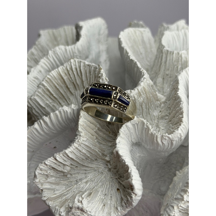 925 Sterling Silver Sodalite & Marcasite Ring Size 9
