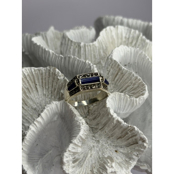 925 Sterling Silver Sodalite & Marcasite Ring Size 9