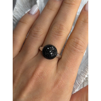 925 Sterling Silver Black Diamonds Ring Size 11