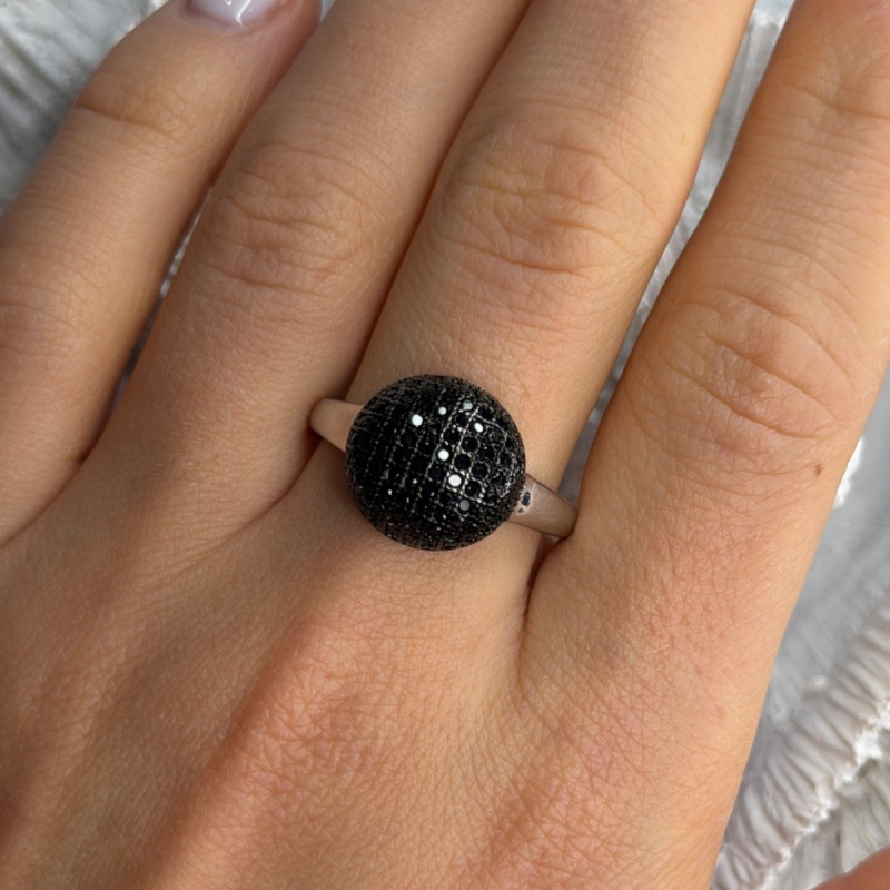 925 Sterling Silver Black Diamonds Ring Size 11