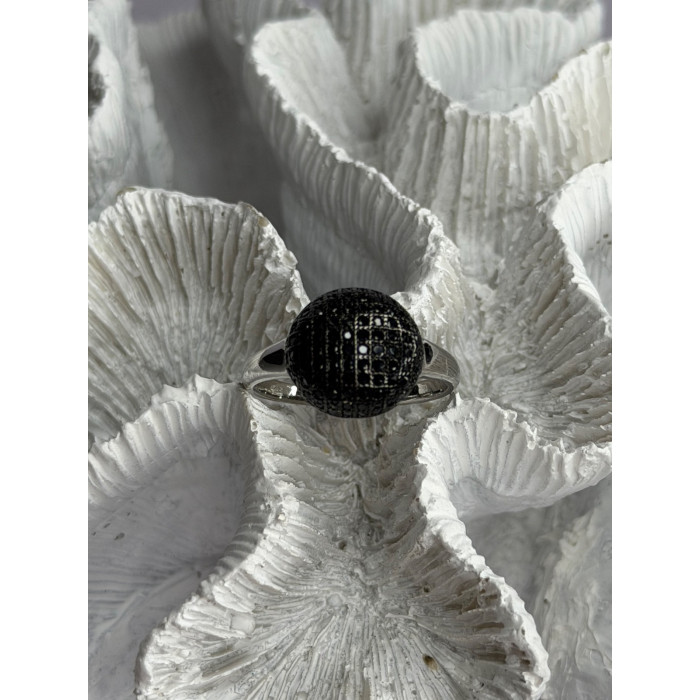 925 Sterling Silver Black Diamonds Ring Size 11